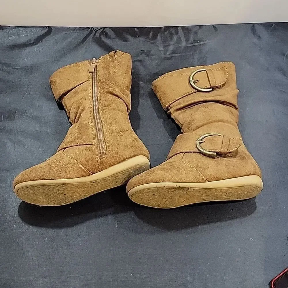 LINK ZIPPER BUCKLE SLOUCH CASUAL FLAT HEEL MID CALF ROUND TOE BOOTIES